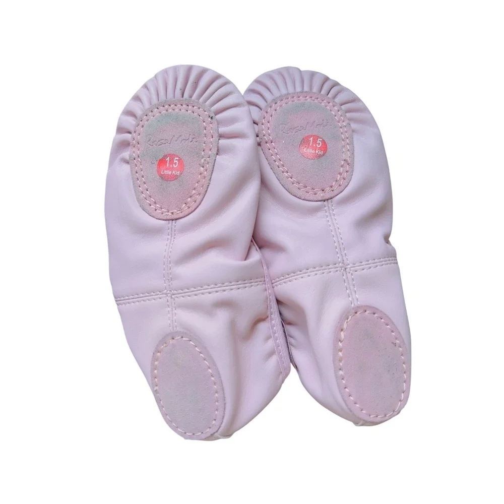 Kids Pink Ballet Dance Shoes Little Kid Size 1.5‎ PU Leather Pre Sewn Elastics